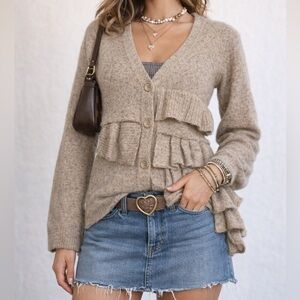 Cozy Wool Blend Ruffle Peplum Cardigan